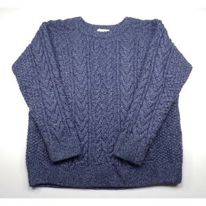 Womens Blarney Woolen Mills Ireland 100% Merino Wool Cableknit Sweater Crew XL